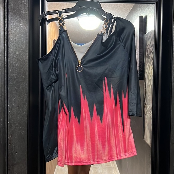 🔥3 for $25🔥 NWOT never worn Black and Hot pink off the shoulder blouse SZ S - Picture 6 of 6